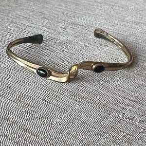 Gold filled modernist wave cuff bracelet with black stones